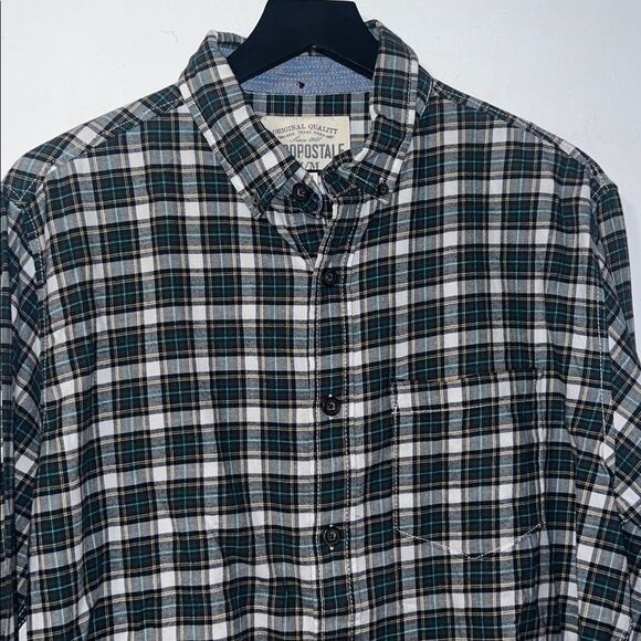 AEROPOSTALE Green and White Scottish Check Plaid Cotton Shirt-M NWT! - Picture 2 of 8